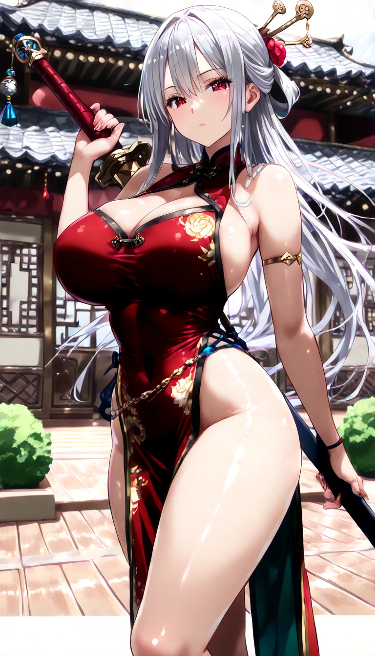 ((one personの女性)), Beautiful Face,Happy expression,Laugh embarrassedly,((Wink:2.0)),turn bright red,Glossy pink lips,French Nails,night,Shrine festival sexpensives,firework, ((Anime style background)),masterpiece, highest quality, so beautiful, Latest, Complex details, (Pink long nails),AI-generated, Complex,High resolution, highest quality, super high quality,3D Images、View your viewers、3D Images,one person,Long white hair,High Ponytail,blue eyes,Anime woman posing for a photo, [[Fine grain、Colorful eyes、Shining Eyes:1.15]],(Squint your eyes:1.1),a hyperRealistic , hyperRealistic , Realistic,Long haired white hair anime woman, Smooth anime CG art, A woman in a colorful kimono with gold embroidery, (Black kimono),Red floral pattern,Long flower hair ornament,Big earrings,Choker with charm,(Big Breasts:1.4),Mature Body,expensive,Big Ass,Fine details,Tight waist,Abdominal muscles,Leg spread