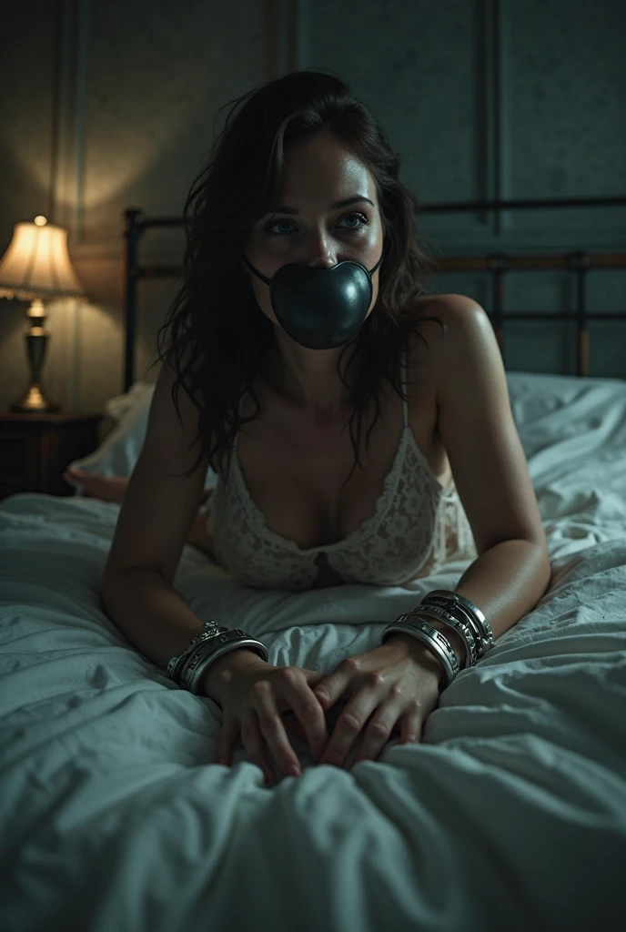 Natalie Portman Tied and Gagged on a bed in the room