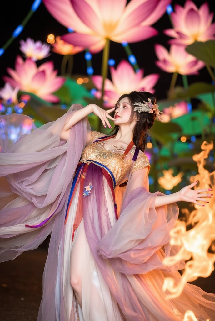 「Very God々Successfully、Draw a vivid, photographic image of Amaterasu Omikami。She is 3D and three-dimensional.、Having Asian features、She is a very beautiful woman who resembles Satomi Ishihara.。She smiles、It is wearing suns of various sizes.。」