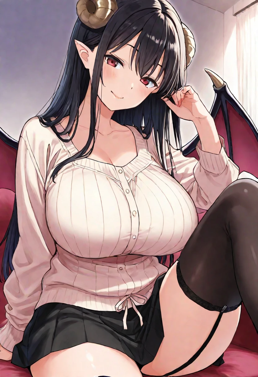(1girl, morrigan aensland, vampire \(game\)), highest quality, Super detailed, masterpiece, Ultra-high resolution, 8k, Ridiculous, Cowboy Shooting, Focus on the girl, Embarrassing, blush, Lovely, Close one eye, With tears in her eyes and her mouth open, drooling, (arms behind head), (wariza),Classroom Background, 1girl, aragaki ayase, ore no imouto ga konna ni kawaii wake ga nai, large breasts, sagging breasts,(huge nipples), Black knee socks,Thighs,Waistline, (high angle shot)