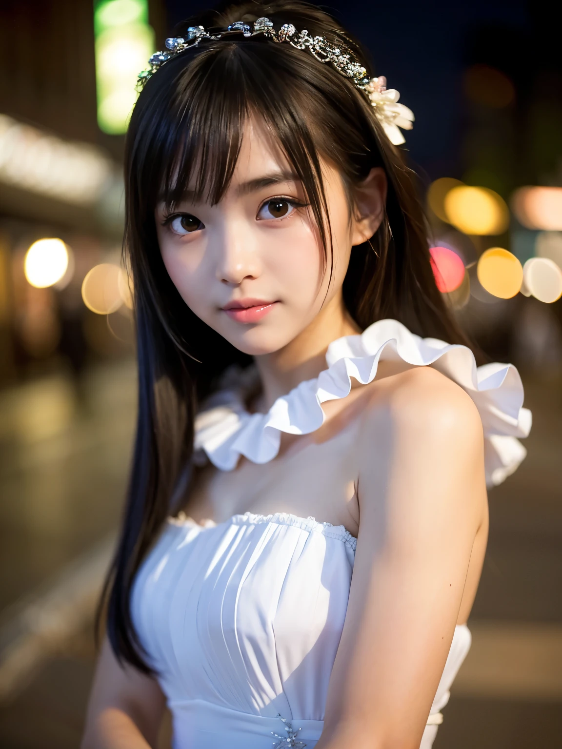 (A logo、​masterpiece、8K、masutepiece、Raw photo、Fantastic、Best Quality、フォトリアリスティックでighly detailedな CG 統合 8k 壁紙、hightquality、ighly detailed、epic poem、Particle effect、Dynamic effects、depth of fields、Cinematic Light、Lens Flare、Ray tracing)、Fantasia、 (Beauty 1 person、doress、Dress、Cherry blossom pattern、A dark-haired、Beautiful face、Real Face、beautiful details eyes beautiful skin)、髪がthe windで踊る、Hair flutters in the wind、Hair jumps、Pink cherry blossom tree、Petals flutter、Sakura blizzard、Superb view、morning glow、Sun in the background、the wind、
