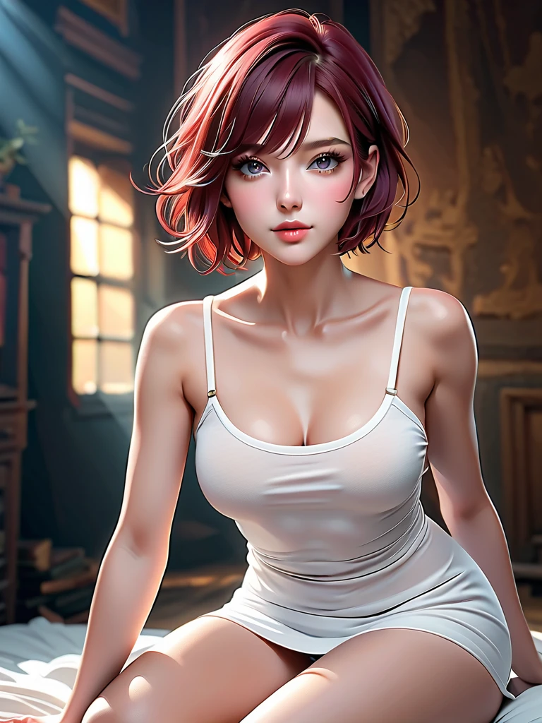 (Ultra-Realistic Rendering, Highest quality), ((Highest quality, 16K, masterpiece: 1.3)), (beauty, 30-year-old woman、1 person), (realistic photo shot WHITE BACK ), (Medium full body shot), white back、White background (Red Rider Jacket、Wet on bare skinTshirt、No bra), Blue Jeans, Beautifully detailed face,Flat breasts,Small breasts、 Pale skin, (Red Hair), (((Pixie Cut))), Heavy makeup, (Realistic glowing skin), masterpiece, Highest quality, High Resolution Scan, (Professionally color coded), Sharp focus, Rim Light, White background、Standing posture、Upper body close-up、Light in face