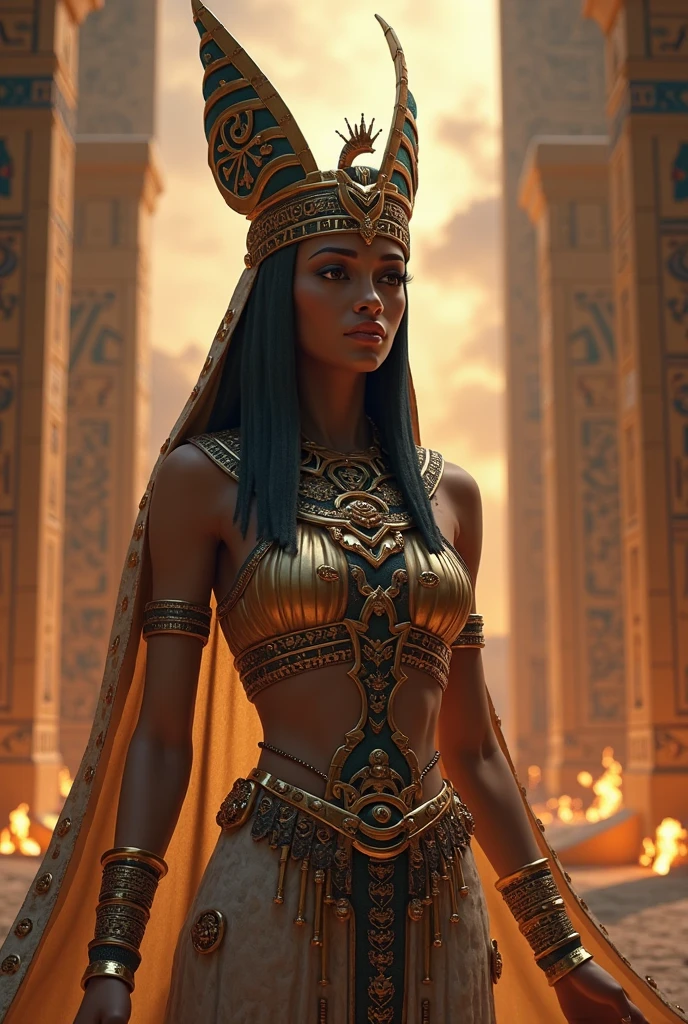 Woman Arafed Queen Kingdom of Meroe, nubia antiga, tempo egipicio, 500 antes de cristo,  linhagem de Bartare rainha, remarkable beautiful woman, for she is seen as the direct heir of the great Arakakamani, the pioneer king to be buried at Meroe, ultra defina, 4k, 3d render, Imposing view of queen, Rainha africana, renderizado no Unreal Engine 5
