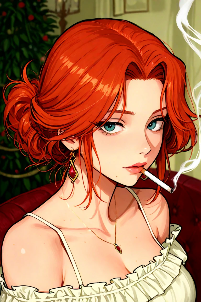 Angélique Boyer Wine red hair,pinkish white skin, greeneyes, sexy look, estilo bad girl