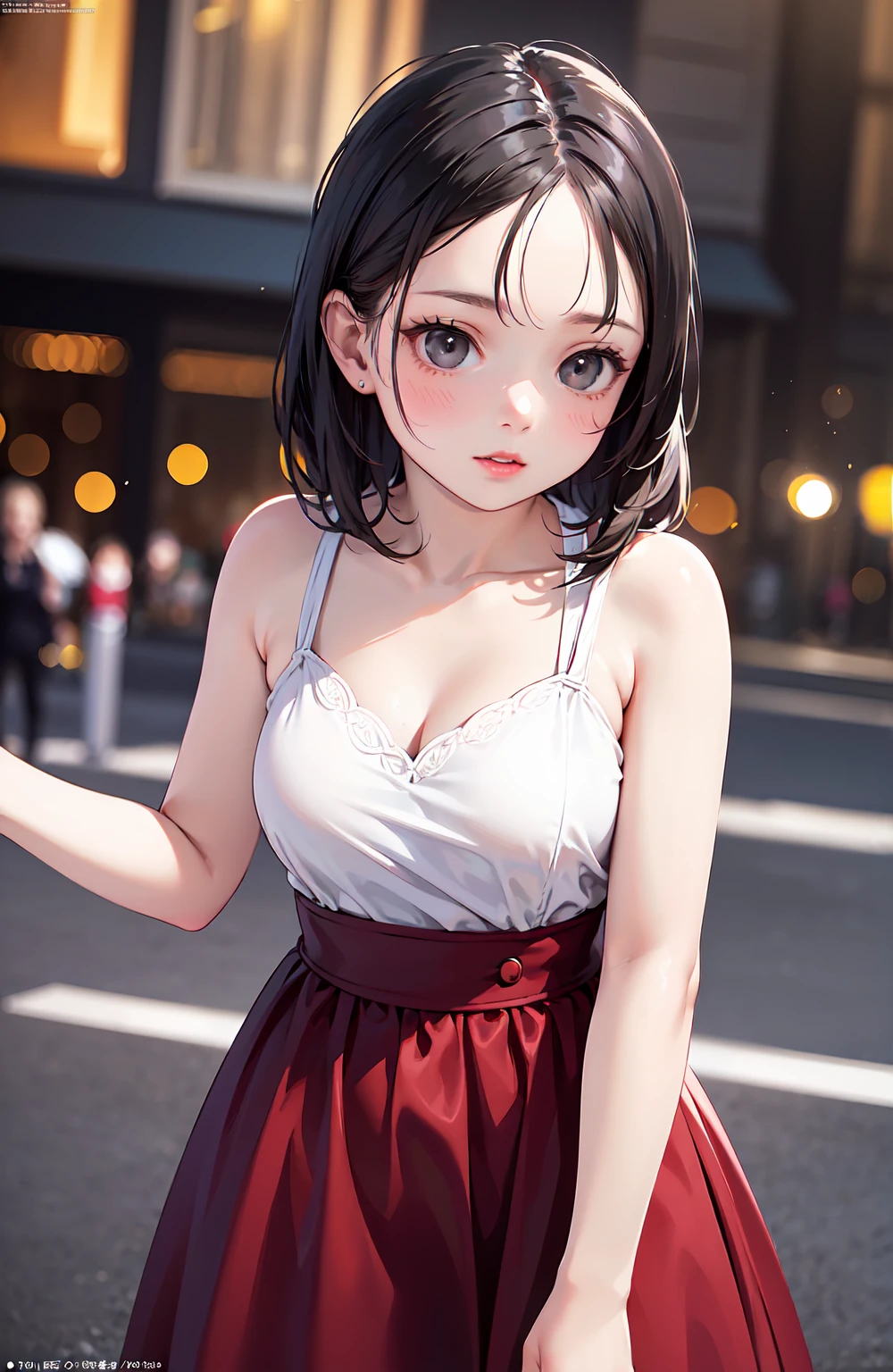 #Basics A girl is posing for a photo, animeのかわいい女の子, (((One Girl, Baby Face, 16 years old))),
BREAK
#Clothing Accessories
((Red off-shoulder top:1.4), (Blue gaucho pants:1.4), sneakers),
(big silver necklace, Silver earrings),
BREAK
#Features
(Black Hair:1.4, Bangs that expose the forehead:1.4, Chest-length sideburns, short hair : Hair blowing in the wind + Very short hair + Curly, voluminous hair that spreads out to the sides + Outwardly curled hair),
(Droopy eyes,blue eyes), (Small breasts),
BREAK
#expression
(Laughing with mouth open),
#background environment
((evening, The setting sun shines + (Big tree on the hill + Hands on trees) + Rural landscape)),
#composition
(Face the viewer:1.4, Aggressive Pose, Cowboy Shot:1.4),
BREAK
#Body parts elements
(Beautiful Hair,Shiny Hair),
(double eyelid, Long eyelashes),
(Expression of fine eyes, Beautiful and delicate eyes, Sparkling eyes, Eye Reflexes),
(Human Ear),
(Beautiful Nose, Thin Nose),
(Glossy lips, Beautiful Lips, Thick lips), (Symmetrical facial features),
(Detailed skin, Textured skin, Beautiful Skin),
BREAK
#Quality
(((Highest quality)), ((masterpiece)), ((Very detailed))), ((High resolution), (16k,1080p)),
(Realistic), (Anatomically correct),
((comics, anime)), (3DCG), CG illustration,
