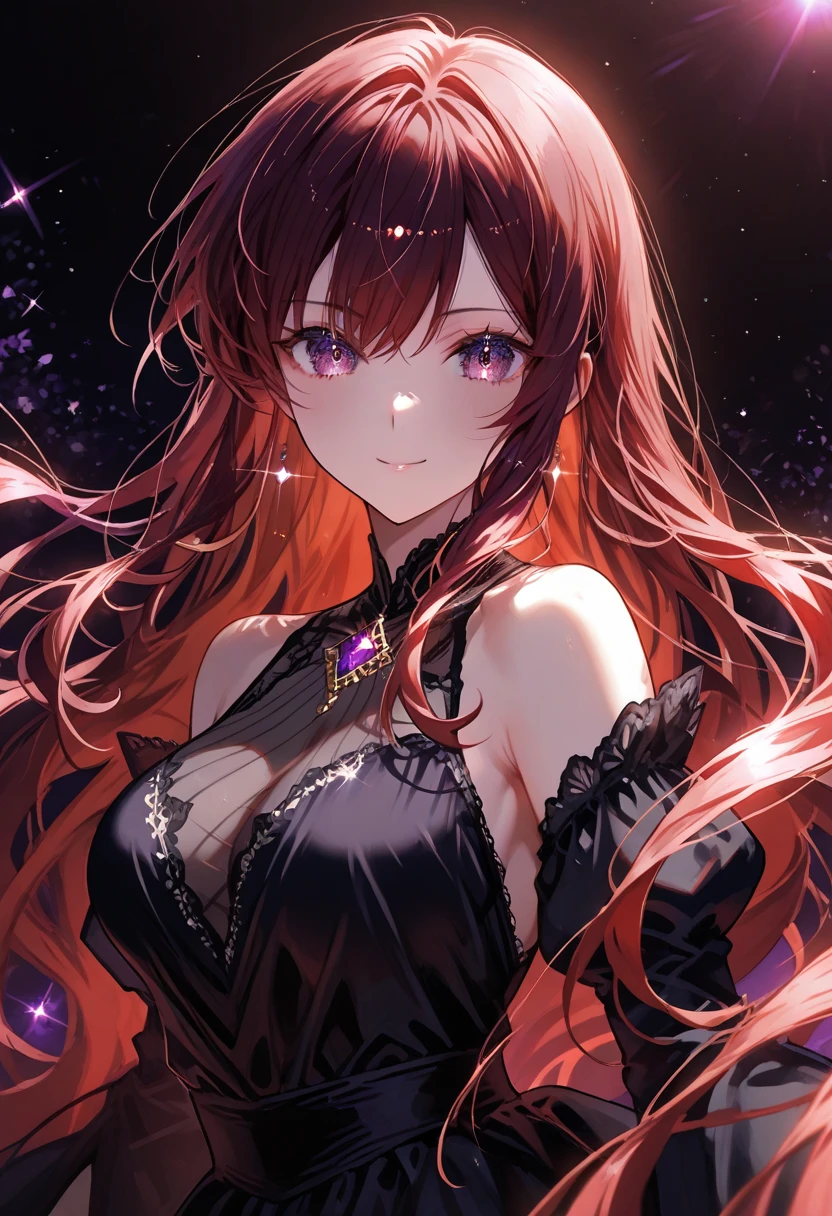 A stunning young woman with flowing chestnut hair streaked with vibrant pink, dressed in flashy nightclub attire, revels in music and dancing in a dimly lit club. This vivid depiction, reminiscent of a high-quality photograph, showcases her infectious energy and beauty as she moves gracefully amidst the pulsating lights and throbbing beats. Every detail, from the subtle highlights in her hair to the sparkle of her outfit, adds to the overall allure of the scene, making it a mesmerizing and captivating portrayal of nighttime entertainment