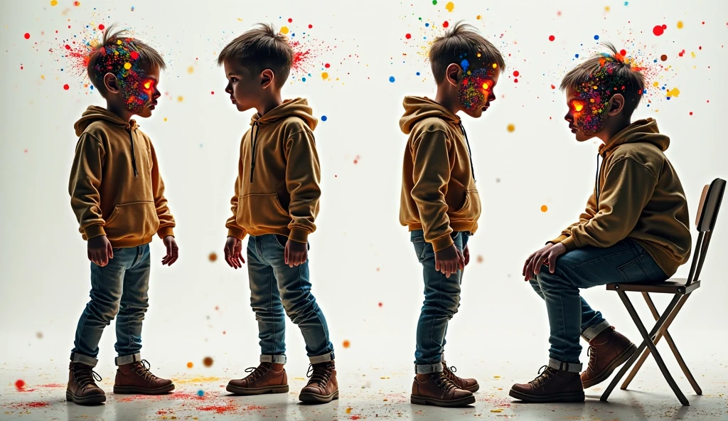 Create an image depicting two contrasting scenes of a child facing bullying at school. On the left side, show a child who is being bullied, looking down with a sad expression, feeling isolated and vulnerable, with darker, rainy more muted colors to reflect their loss of confidence and the hostile and depressive environment around. On the right side, show a child who has been protected from bullying by family and parents at home, standing confidently with a supportive group of family and parents around child, with brighter, warmer colors to highlight their regained sense of security and positivity.