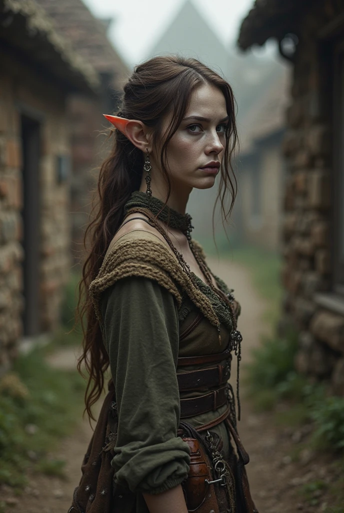 Elf in shabby and torn clothes, low, Middle Ages, upset, beautiful figure,