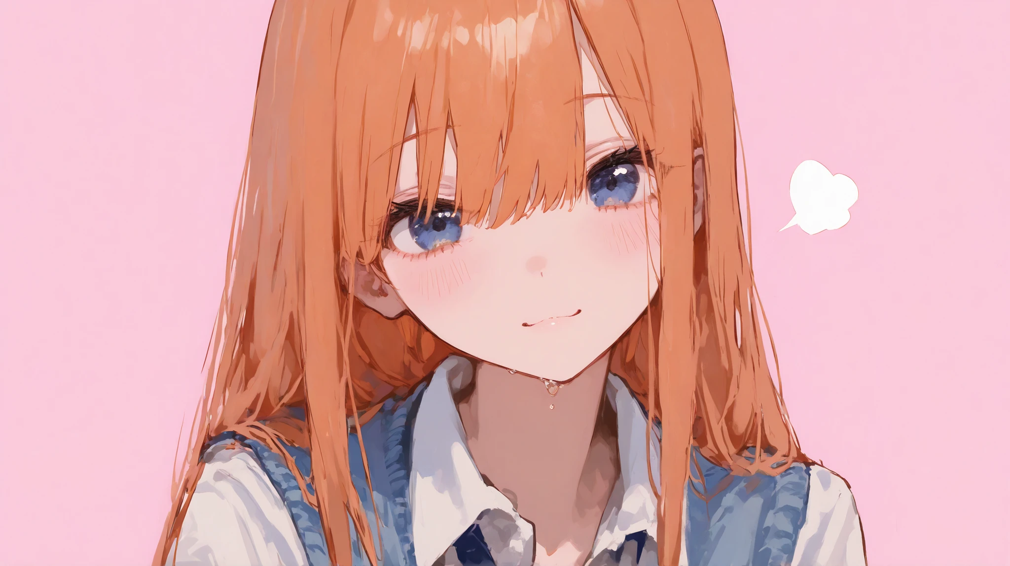 best quality, masterpiece、 748cm style , cute、 8k wallpaper、 masterpiece、latest,one woman 1 person、 alone、orange hair、 blue eyes、 High School Uniform 、light blue uniform 、 Pink Background、 simple background 、cute poster