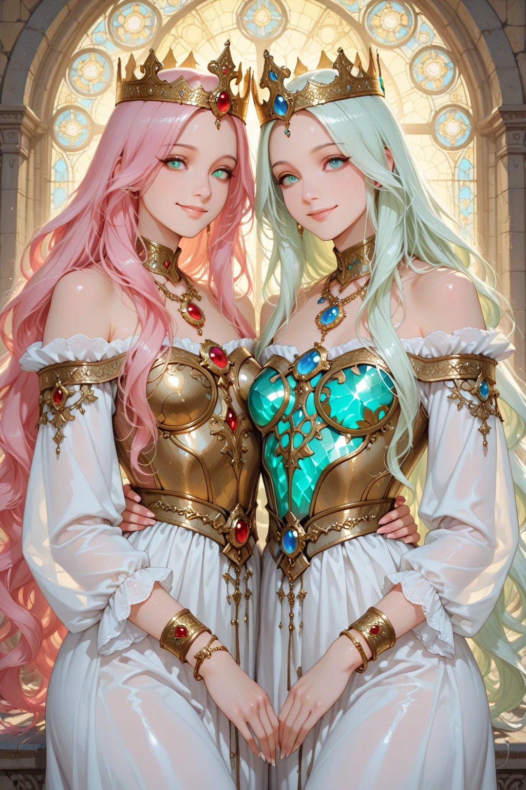 ((obra-prima, melhor qualidade)), (fotorrealismo:1.3), 1girl, Demonic, sedutora, misteriosa, olhos azuis, cabelos longos e cintilantes, flowing hair, rainbow hair, profundos e cabelos rosa macios, cabelos multicoloridos, Degraded hair, bodysuit estampado, gemas, joias, abstract patterns, opulence, decadence