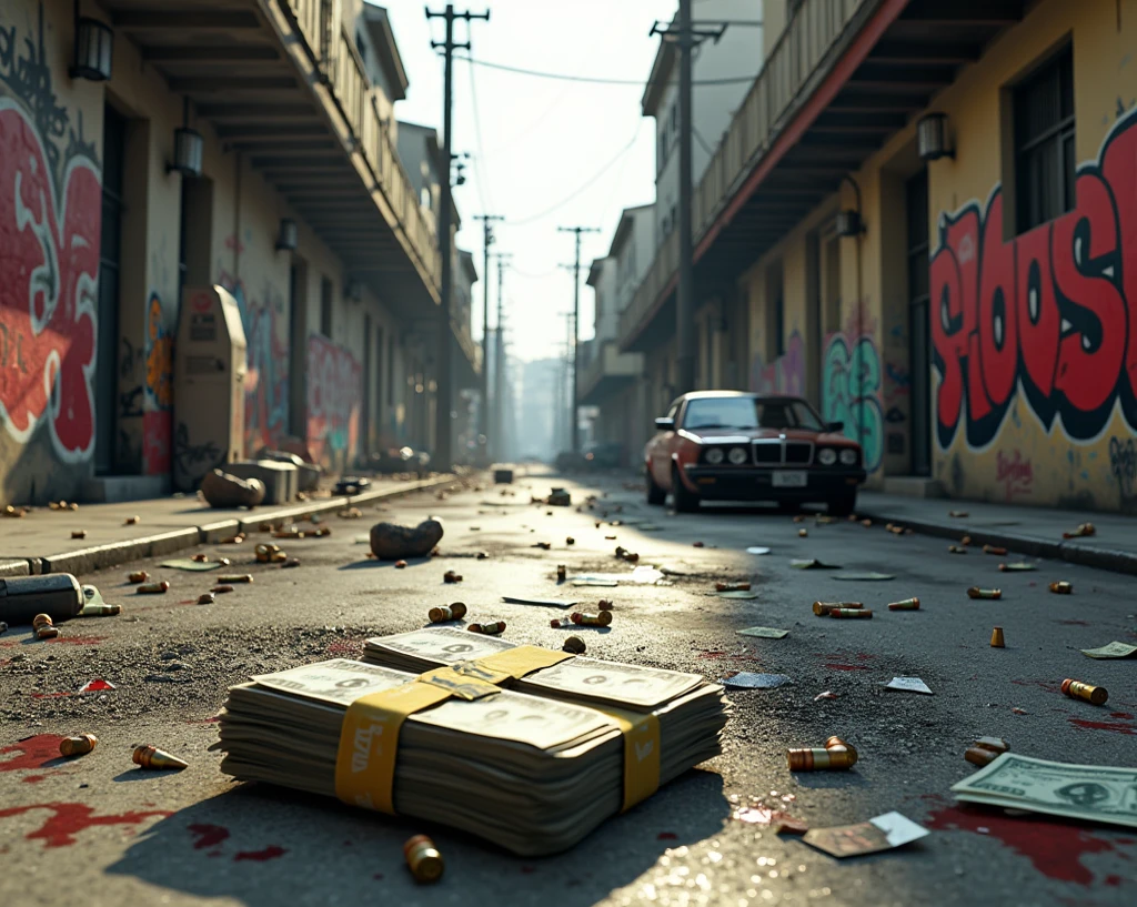 Los Santos Street Battle！graffiti and bullet marks、and a wad of stolen money falls... GTA style gang battle
