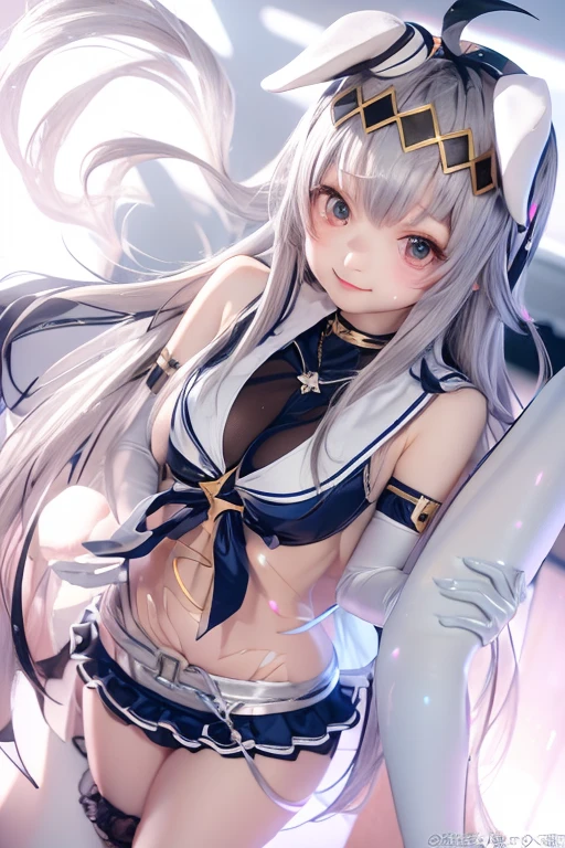 Sexy and super petite girl with white hair and super beautiful blue eyes, Super cute and super lovely, with perfect anatomy using a white and gold leotard, a bun in the hair, White socks with violet bow and tight white gloves, con piernas perfectas y espacio entre los muslos, viendo hacia el espectador con un helado en la mano, helado y estrellas en el fondo, (ulzzang), (CG extremadamente detallado, unidad, Fondo de pantalla de 8k: 1.1), Fantasma iridiscente, sombrado perfecto,