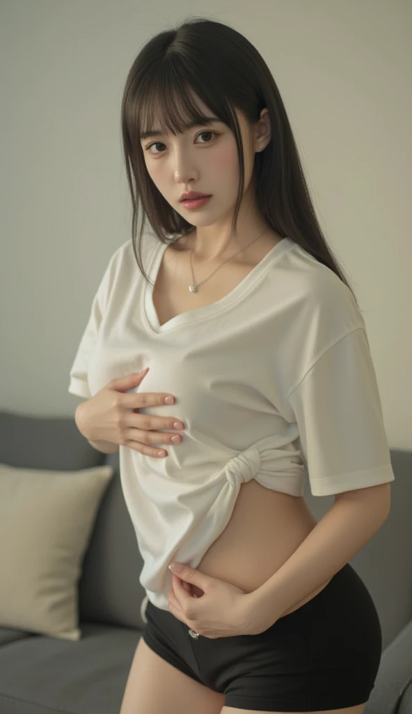 (ultra-realistic realism), (illustratio), (high resolution), (8K), (extremely detaile), (best illustration), (Beautiful and delicate eyes), (Best quality), (Super detailed), (tmasterpiece), (Wallpapers), (Detal Face), Tik, (dynamicposes),jewelry,red lips,earrings,diamond  necklace, Full body image of a person with long hair and a tank top, hinata hyuga, hinata hyuga from naruto, from naruto, as an anime character, perfect anime face, she has dark blue hair with tied up , female anime character, anime characters, best , pregnant women, best quality, 12k, HD, ,Cl imax poses、Climax、My pussy feels good、Raw photo with both eyes closed, cute face、body、Esbian、One camisole、looking up、plus size model、Feeling ecstasy、eyes closed、Deep sorrow、Sorrowful、look up at the sky、open your mouth、scream、 Depth of bounds written，real light，Ray tracing，OC renderer，UE5 renderer，works of masters，correct anatomy.Put your hand on your crotch 1.5、I feel very、no nude, no nude