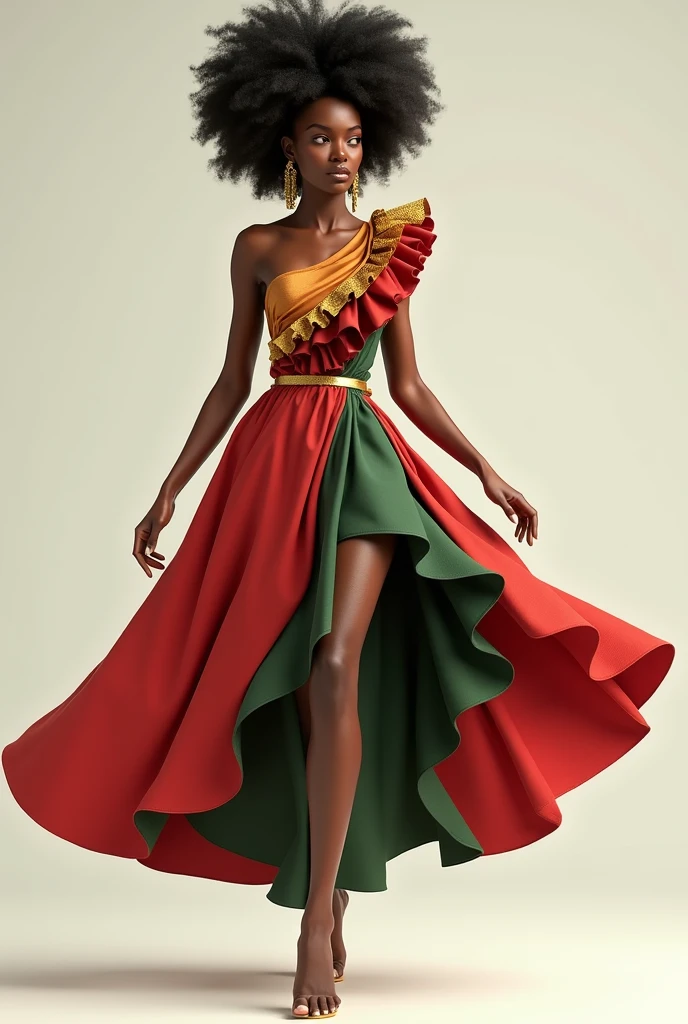 A full-body image of a Black woman exuding an angelic essence, posed elegantly against a gray background. She is dressed in a luxurious mint green silk gown with a flowing A-line silhouette and a subtle shimmer. The gown's silk charmeuse fabric drapes gracefully, adding a touch of refinement. Her curly hair is styled in a soft updo with pearl pins, creating a celestial crown-like effect. Her skin radiates a golden glow, enhancing her divine appearance. She wears mint green Ballet Flats. Her jewelry includes a raw pearl necklace and delicate crystal-studded earrings, adding a sense of ethereal elegance and timeless beauty to her look.