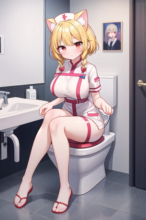 (((1female))), ciel_megamanz, ((blonde hair, default hair)), ((pink outfit, default outfit)), skinny body, huge breasts, farting, massive ????, velocity, embarrassed, sitting on toilet, one eye opened, struggling face, struggling, enduring pain, clenching teeth, blush, basement, alone in toilet, skirt blowing, ???????, viewing ass