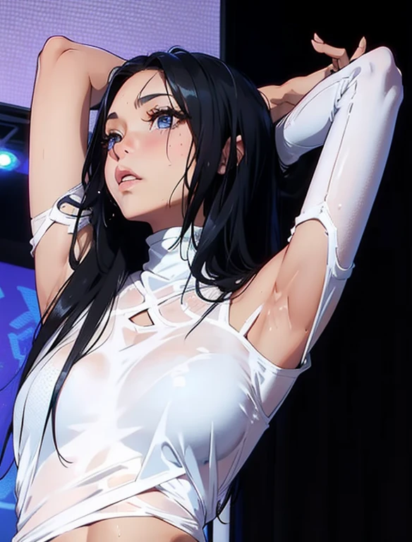 A beautiful woman dressed as a church sister, Strike a pose gracefully. She has a perfect face、, Expressive eyes, long flowing hair, And a kind smile. Her body is perfectly balanced, With a slim waist and beautiful curves. 彼女の教会のNunsたちの衣装は伝統的な要素で飾られている., Includes a modest dress with a veil and intricate embroidery. The embroidery is delicate, beautiful, Casually , Enhance the elegance of your outfit. This dress has a high neck and long sleeves..., Decorated with lace and intricate patterns. The veil is of high quality, The translucent material flows gracefully over the shoulders... The background is soft and blurry、Focus on her.. Make your underarms look natural、Maintaining balance throughout the body. The character needs to appear graceful and confident.... Please show me your armpits, Embarrassing, Are crying, anger, (Nuns),(Cross Necklace), Latex , Shiny clothes, Perfect fit for your skin, habit, Latex gloves,Black bodysuit,Thigh-high boots, No sleeve, 
