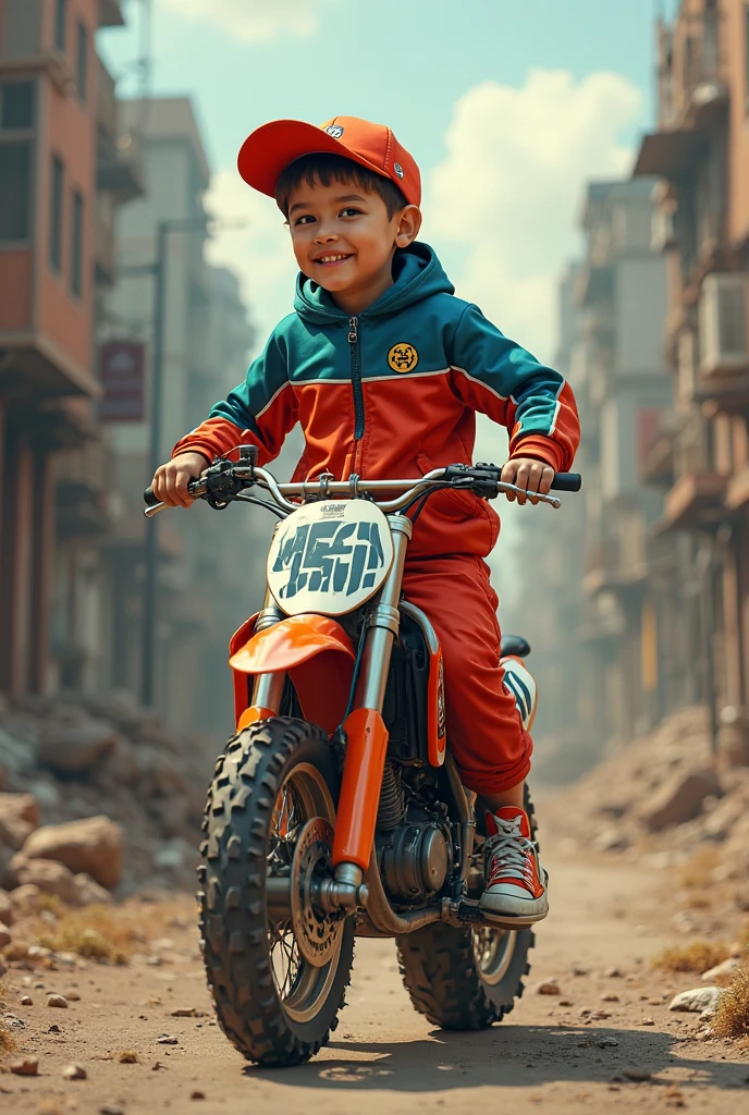 Create an image of a Razer as a red ATV with a boy on it and in the back there are briefcases of money