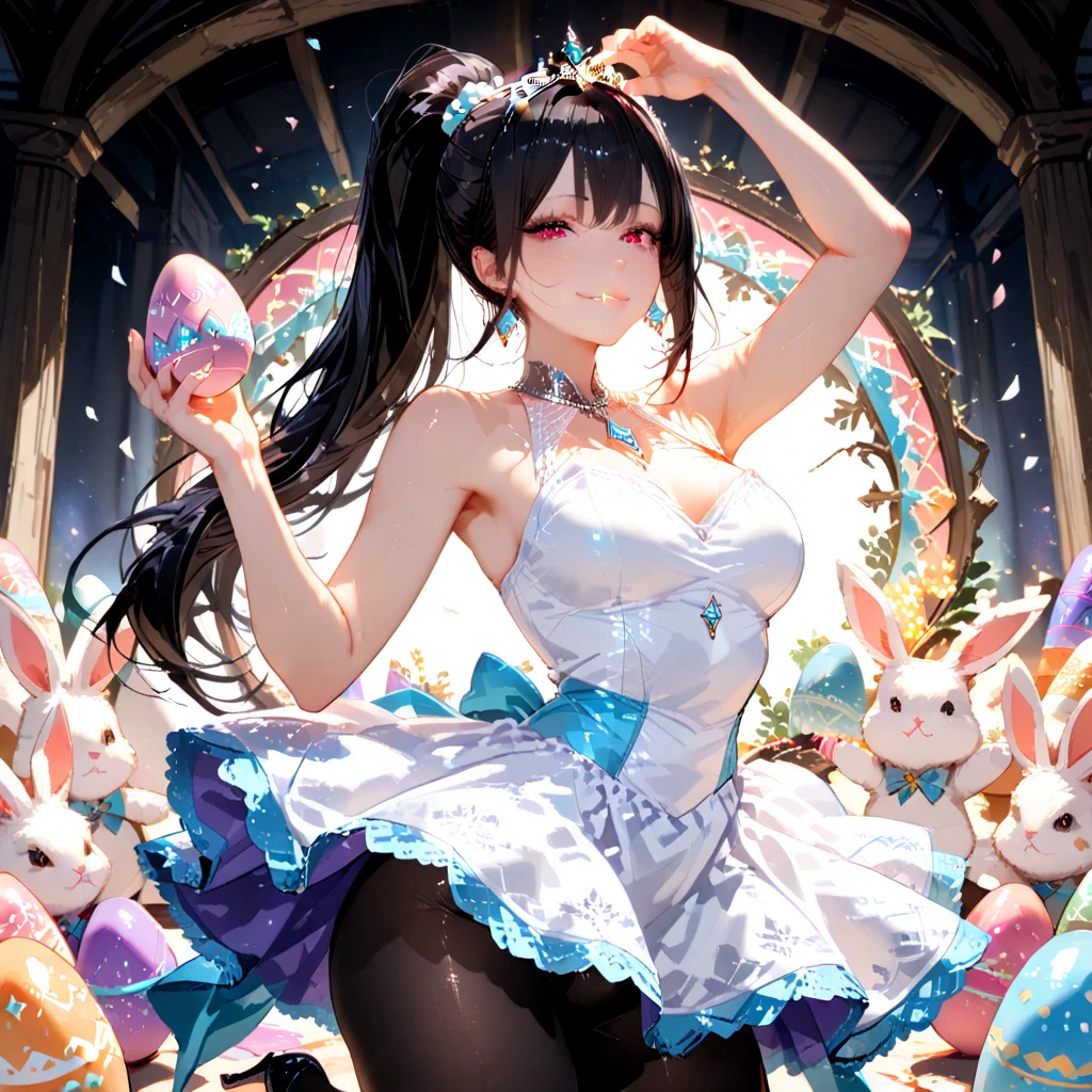 (Black Hair), 編み込みポニーtail, ((Rabbitの耳)), Rabbit'tail, maid headdress,、Completely ?????、(???????:1.9)、 Fujicolor, (((masterpiece))), ((Textured skin)), (((Attention to detail))), 、(???????:1.9)、High resolution, cute, cute, maid, Apron dress, Big Breasts, bird'S perspective, ((Rose Garden)), Bouquet of roses, Huge breasts、(???????:1.9)、(Nipplesを見せる:1.5)、(??????を見せる:1.5)、(Nipples:1.0)、(??????:1.2)、blush