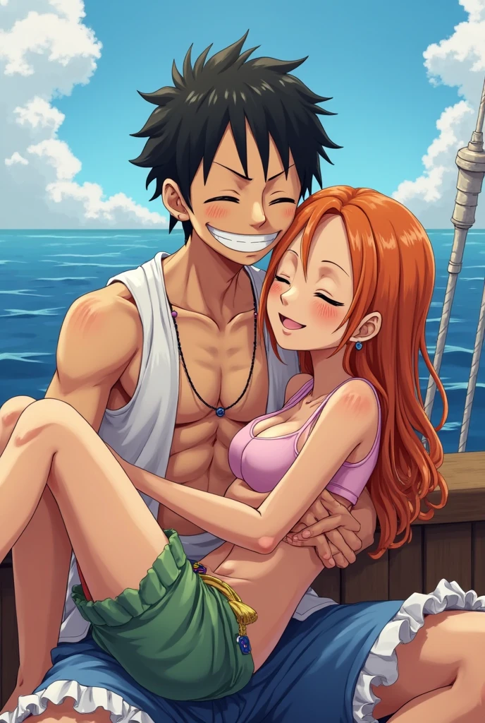 Libidinous acts between Nami and Luffy naked from One Piece