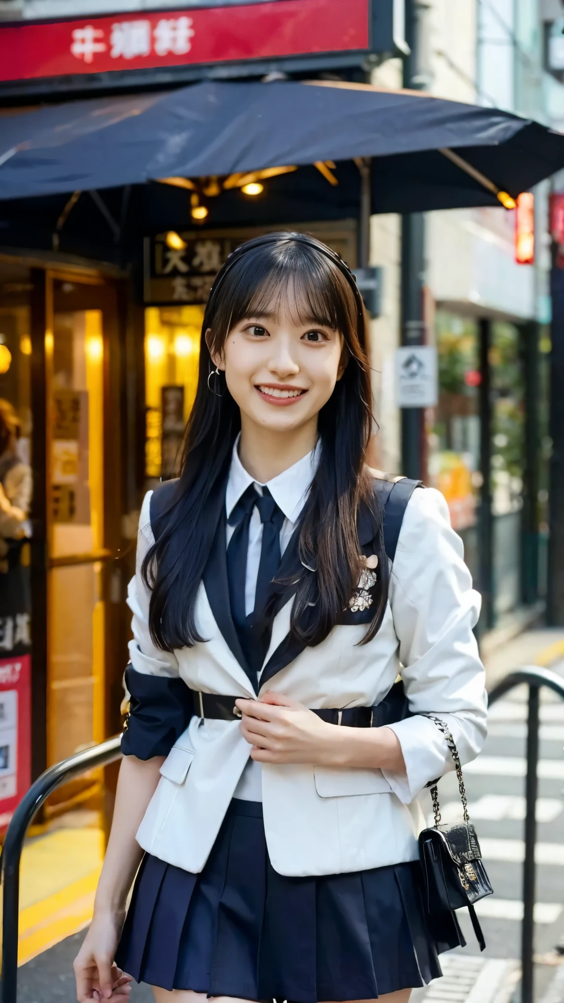 1 girl, Japanese high school girl, (Black blazer uniform), (Walking the streets of Shibuya), (white cat ear headband with earrings),((smiles))masterpiece, top quality, top quality, Movie Lighting, ( Stereo lighting ), extremely detailed CG unity 8kの壁紙, Concentrated, extremely detailed, is overexpressed , photorealistic, sharp concentration, absurd, (high resolution:1.2), (high contrast), photo volume unblock, Detailed and Complicated, instagram, portrait, very detailed, digital painting with excellent color scheme, Art Station, concept art, smooth, sharp concentration, illustrations, Movie Lighting, staring at the viewer, (standing), ((Hipshot:1.6))
