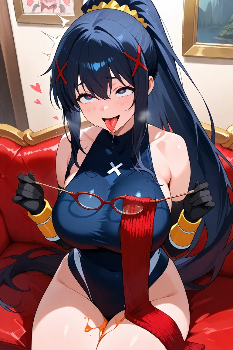 1girl, pov, 1boy, paizuri, penis between the breasts, breasts squeeze together, , , she gives me a titfuck , Elysia gives me a titfuck, red magic circle, lights, beautiful acting, fantasy comedy, night, magic circle, wet penis, pubic hair, nipples, she use a red magic circle, glasses, sleeveless, midriff, magic circle effects, magic particles, arms up casting spell