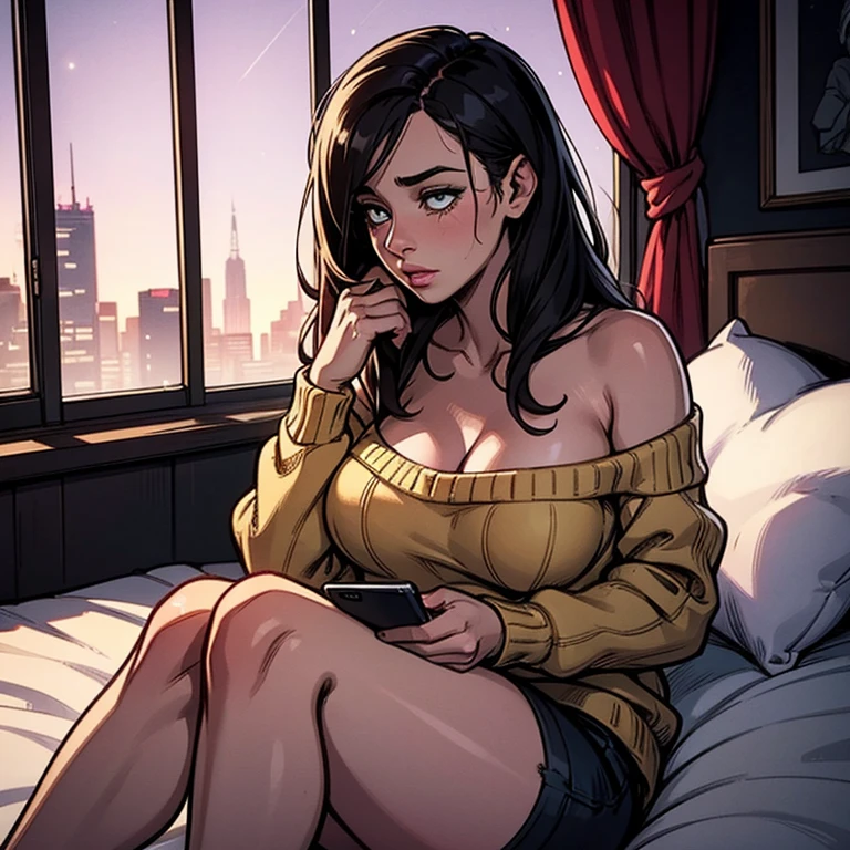 a AS-MidAged horny korean woman kneeling,from above,long hair,terrace,windy,sitting,plant,night sky,twilight,city skyline,against parapet wall,chin up,self breast grab,mouth open,female orgasm,shirt pull,<lora:octopssy_v4LOR-lor-24:0.7>,(sharp focus, HDR, absurdres, masterpiece, extremely detailed, realistic, warm soft lighting:1.2),