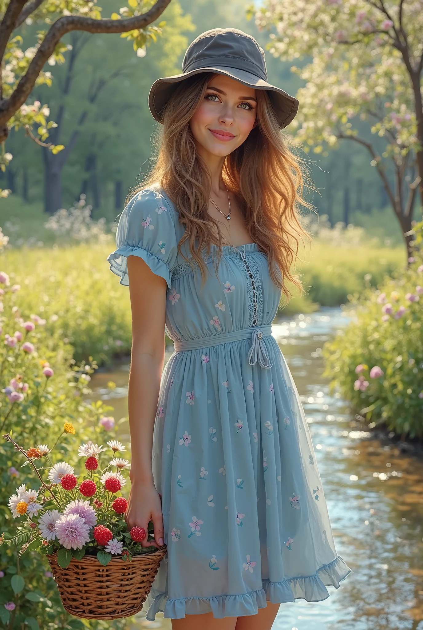 a woman in a dress standing, amouranth, better known as amouranth, wearing in a summer dress, young beautiful amouranth, summer dress, sky - blue dress, girl in a dress, vine dress, dressed in a flower dress, in a dress, flower dress, vintage dress, wearing a dress