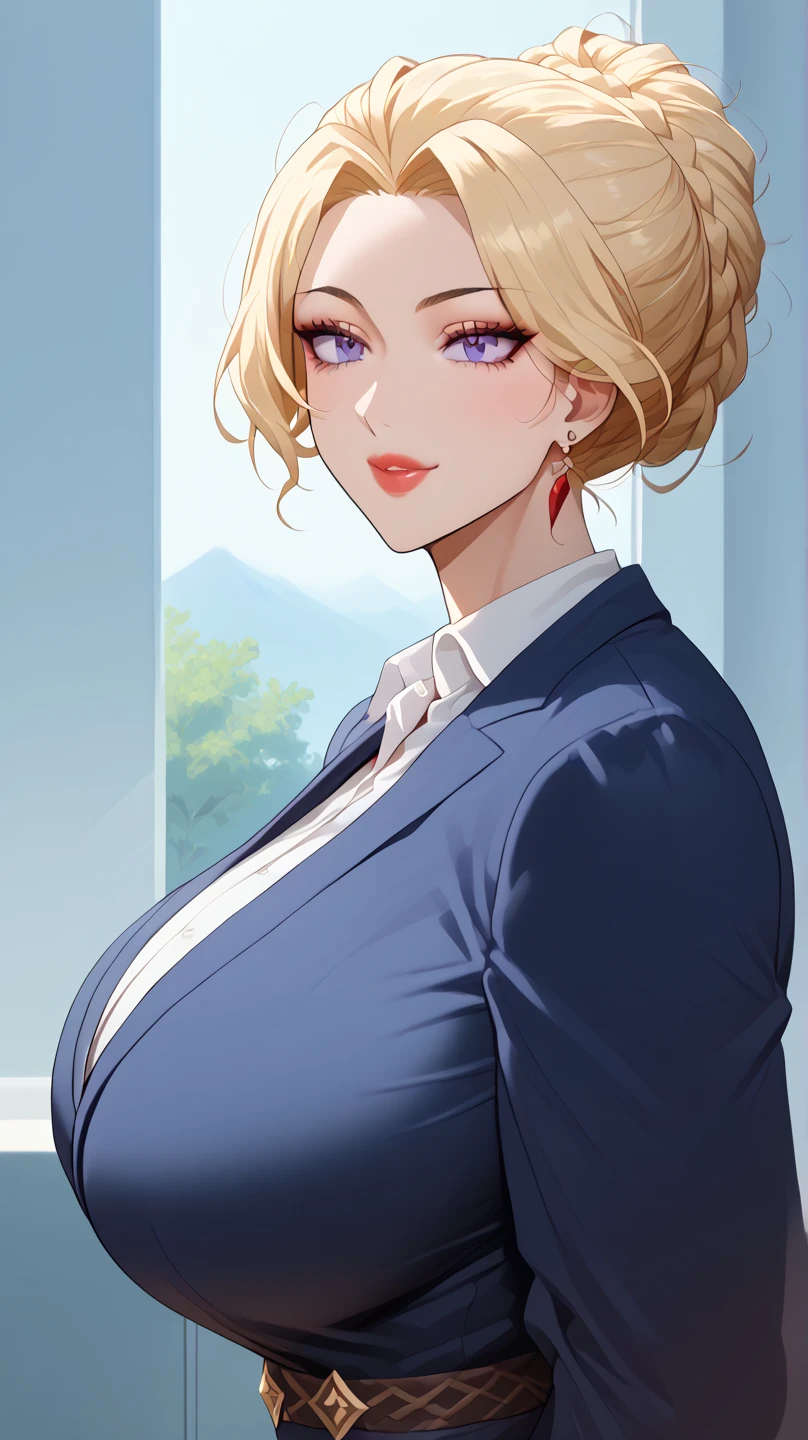 Seductive mature woman, milf, blue eyes, blonde hair, soft light, 4k resolution, high quality, beautiful cg