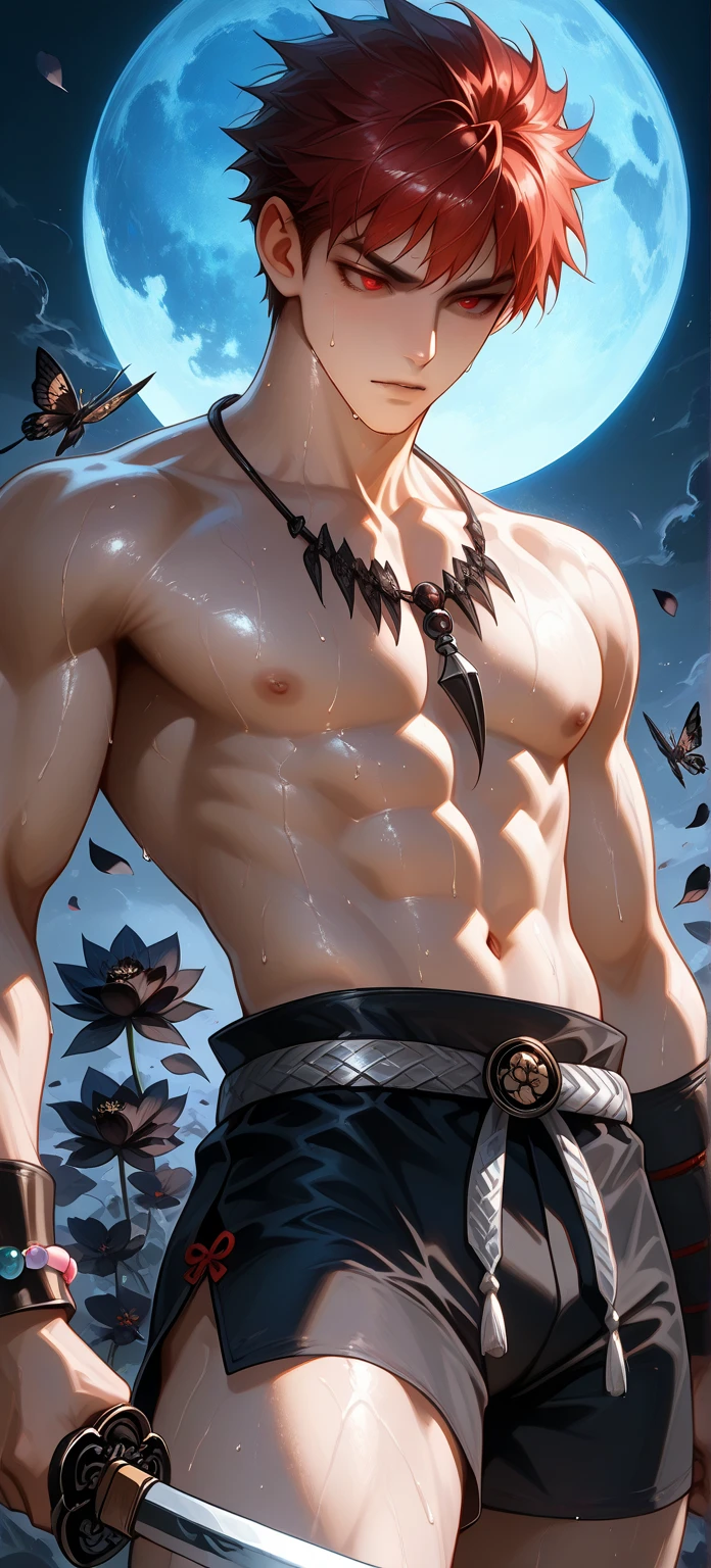 muscle,Tattoo,Handsome white-haired guy,((Topless)),silhouette