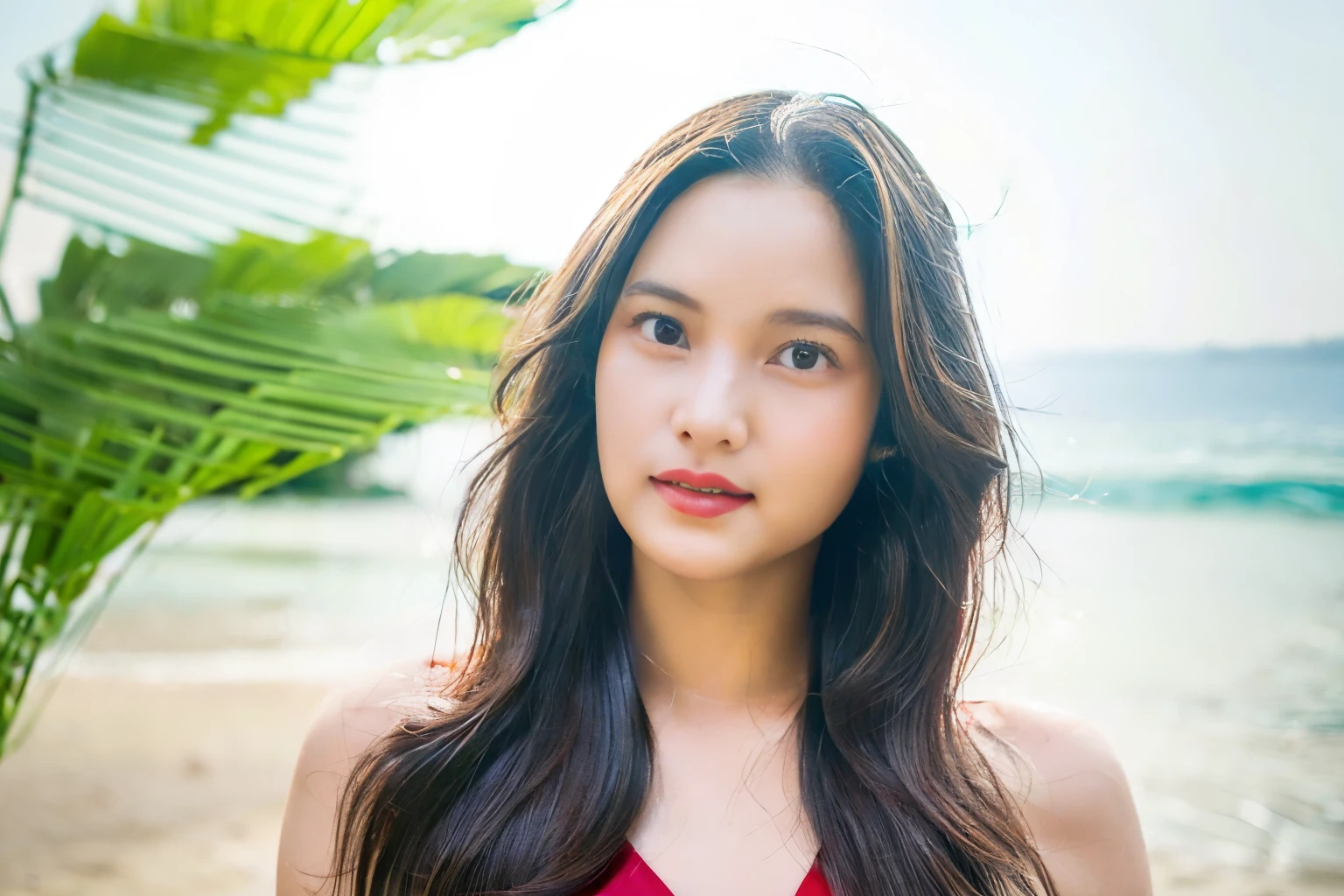 girl,solo,Long hair,Looking at the audience,Black Hair,dress,Off-shoulder,Jewelry,Sitting,earrings,necklace,白色dress,Lips,perspective,make up,Lipstick,Realism,Red lips,珍珠necklace,magazine cover,perspectivedress,Smile,Large Breasts,Smile,Sweet,Moderate,Shy