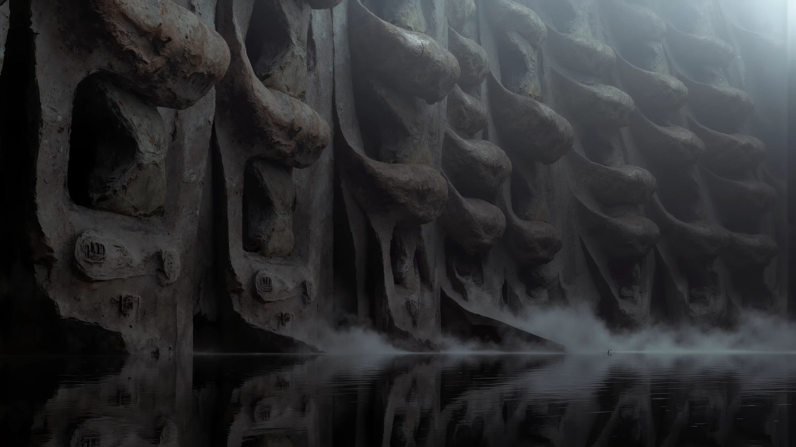 This image shows a bizarre and artistic depiction of a wall,There are intricate carvings on the wall telling about the pattern, Smoky Patterns. The background environment, The lights cast a cool tone over the textured surface, enhance the ominous atmosphere. , the shade is very soft, Creates depth and emphasizes the relief's undulating shape. The overall composition creates an unforgettable and mysterious atmosphere,.Dimensionally Transforming Architectural Design,A building made entirely of geometric shapes,unreal engine:1.4,ultra-high definition,is the best quality:1.4, fotor realist :1.4, masterpiece:1.8, Otherworldly, , Colonies of a New Planet, gloomy atmosphere, Wild atmosphere, Harsh environment, was amazing, was amazing的艺术品. (is the best quality,4K, 8,000,high res, masterpiece:1.2), ultra-detailed ,( realist ,fotor realist ,fotor realist :1.37),HDR,ultra-high definition,studio lighting, Ultra-thin paint, Clear Focus, Physically Based Rendering, an old Japanese house, Professional, Dream Cities, The capital of the empire, Super tall skyscrapers. A space tower for docking interstellar cruisers, Piercing the Sky, The river runs through the city, A waterfall in a city garden, Super-High Falls , Never sleep. , The miracle of its architecture is reflected in futuristic style,The city is full of life, Modern technology blends seamlessly with traditional Arabian luxury urban structures.. This is an was amazing piece of art, Use Pixai, brings a powerful artificial intelligence model to life, Show the limitless creativity and possibilities of our imagination. Experience the futuristic cityscape on Pixai,Immerse yourself in a spooky world of art, A bottomless crack filled with lava, Lava Falls , Fire and Smoke , A transport spaceship is anchored in the cosmodrome, Science Fiction,metallic texture,大Wide-angle composition。A sense of emptiness in the scene,Sacred, Grid light and shadow,a golden ring in the sky shines,on the body creates a sense of depth and perspective, Dark Tones,Film composition ,Wide-angle composition,Movie lighting ,Art by Piotr Jabłońsrk4RT,Billie Eilish