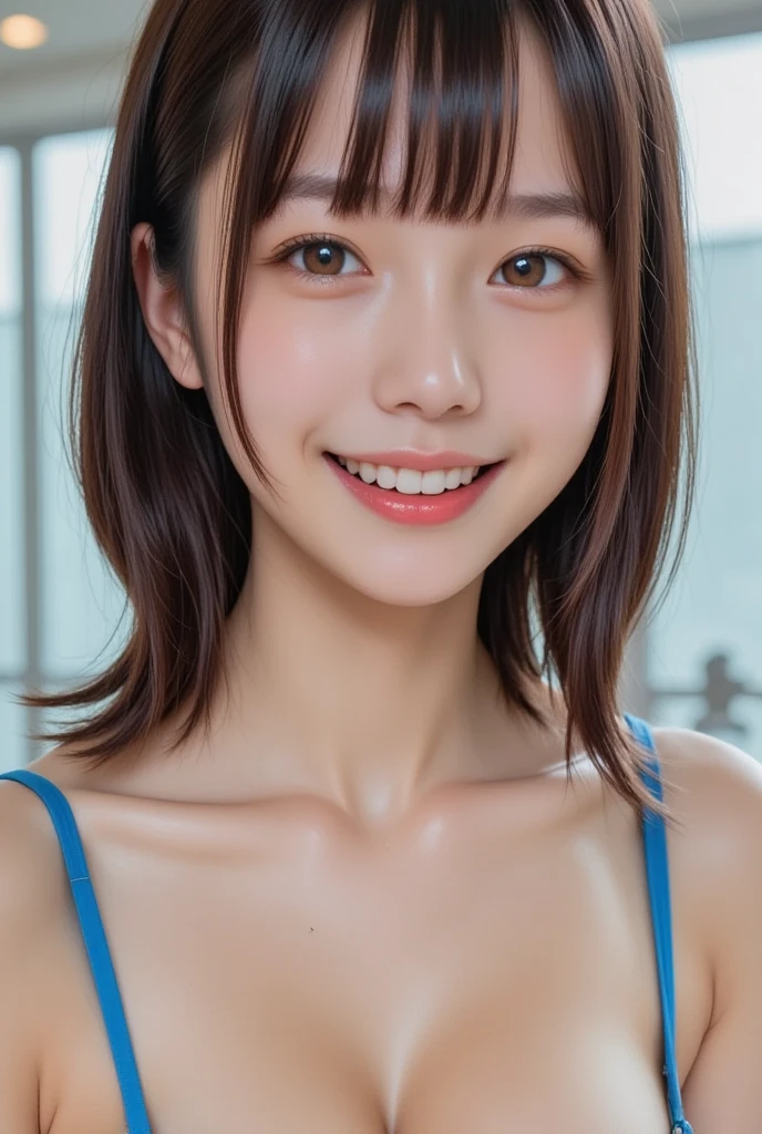 Highest quality, masterpiece, Ultra-high resolution, (Realistic:1.4), Beautiful woman, ((Big Breasts:1.3)), (((Short Bob))), (((Brown ash))), Beautiful Skin, Fine skin, 魅惑的なsmile, Background blur, smile, Hair over the ears, beautiful girl, Fair skin, Voluptuous, Plump body, (Highest quality、Tabletop、8K、Best image quality、Award-winning works)、1 female、(short hair:1.1)、(Baby Face:1.2)、最大のsmileが私を見て、(Big Breasts:1.2)、Exactly、(Accentuate your body lines:1.2)、Low length、(Glamorous Body:1.2)、(Chubby body type:1.2)、優雅で美しい窓辺にStanding Elegantly.、(Standing Elegantly:1.2)、Natural Makeup、Ultra-high definition beauty face、Ultra HD Hair、Ultra-high definition sparkling eyes、(Ultra-high resolutionの光沢の肌:1.1)、Ultra-high quality glossy lips、(Accurate anatomy:1.1)、(very bright and vivid:1.4)、(Bright and beautiful skin:1.4)、Swimwear