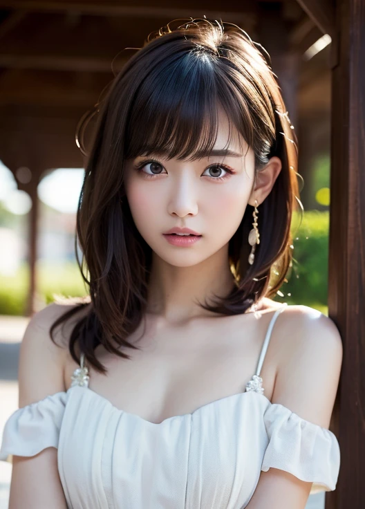 rialistic photo,japanese pretty woman, 1girl in, dark brown hair, Ultra-detailed face, very detailed lips, Detailed eyes, 二重まぶた、M-shaped legs、Erotic barechested No underwear Unworn clothes