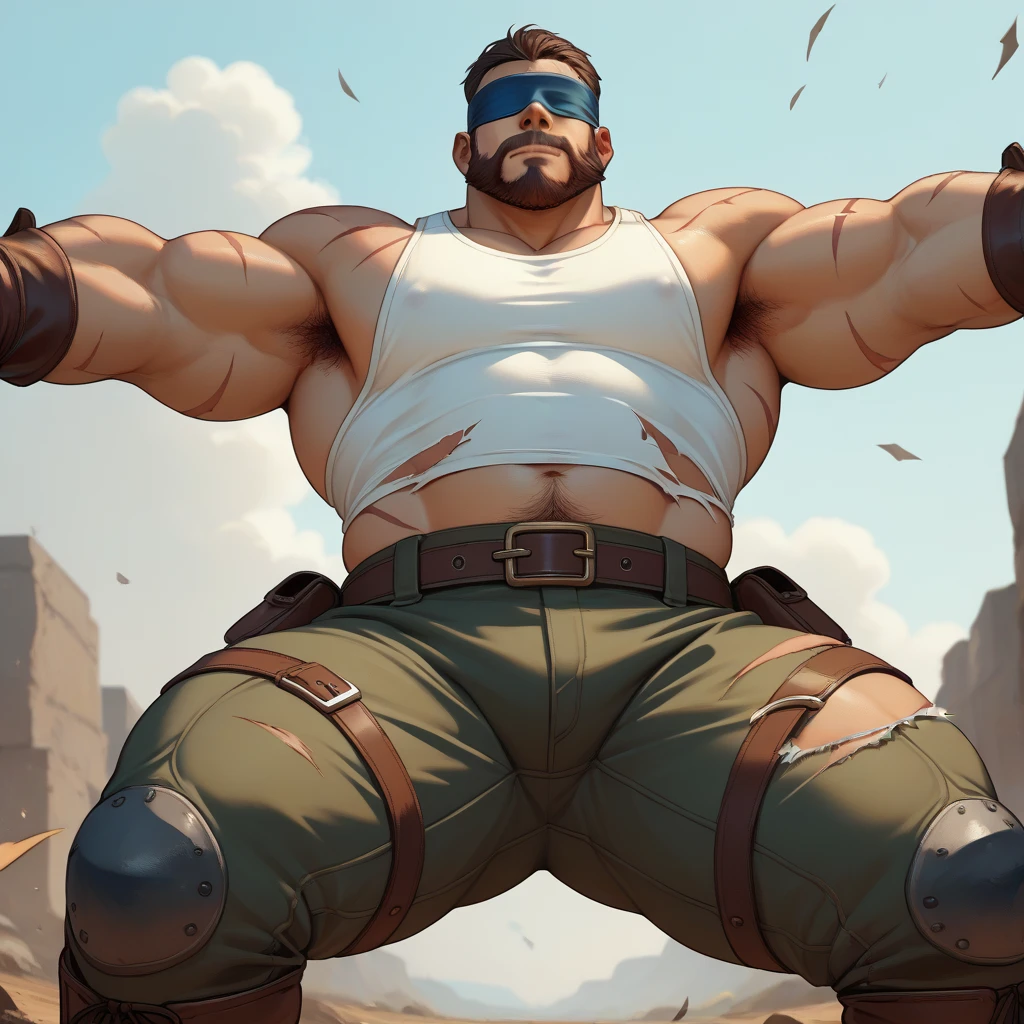 A huge muscular old man walking on construction site, he wear safety helmets and wear tank top, (old man (huge muscular, big arm, big chest, big pec, big bicep, extremely detailed muscle, short hair, bearded, yellow hair))