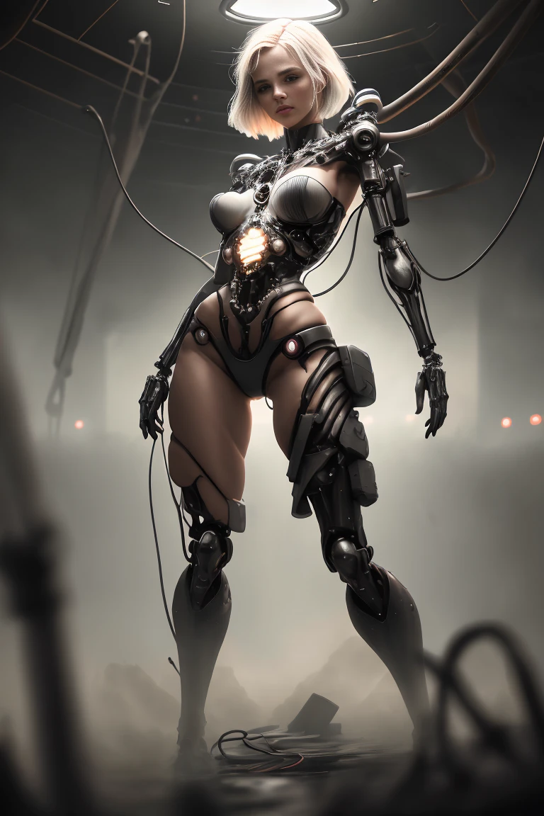 Cute young biomechanical steampunk cyborg woman realistic movie shallow focus scene, More about her full-body steampunk、Stands in fluid movement in a simple barren place with stunning cloud landscapes and sunsets、Hydraulic cylinder、meter、pipes、LED lamps、gear wheel、
The cleavage is visible、
(wearing futuristic clothing (tangerine:0.3) Her intricate and detailed anatomically sculpted biomechanical graphite steampunk body, (Biomechanical Graphite Steampunk Cyborg Grady、Intricately detailed anatomically sculpted with goth loli details).Futuristic headset、
(Anatomically sculpted biomechanical graphite steampunk cyborg、More on the elegant and glamorous goth loli、cables, Wires and microchips are、Skillfully on her female cyborg body)
Slender hot fit body with a gorgeous young round face, expressive big round eyes,
Captured with bright natural light and beautiful vibrant colors. Stunning steampunk-style 8K resolution images.
The scene has a strong heroic unconquerable mood, a masterful complete scene of the female full body standing with a happy expression.