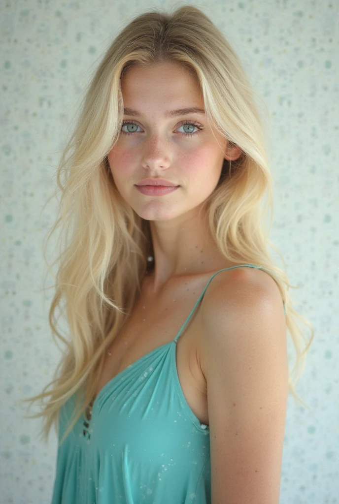 a 21-year-old girl with light blond hair and blue eyes. You look about 18, even though you are of legal age. You're tall and skinny, but you have a beautiful figure. Your breasts are big, Potrait-Trieb, realistisch, filmisch, hyperrealistisch, Canon R6, 35mm