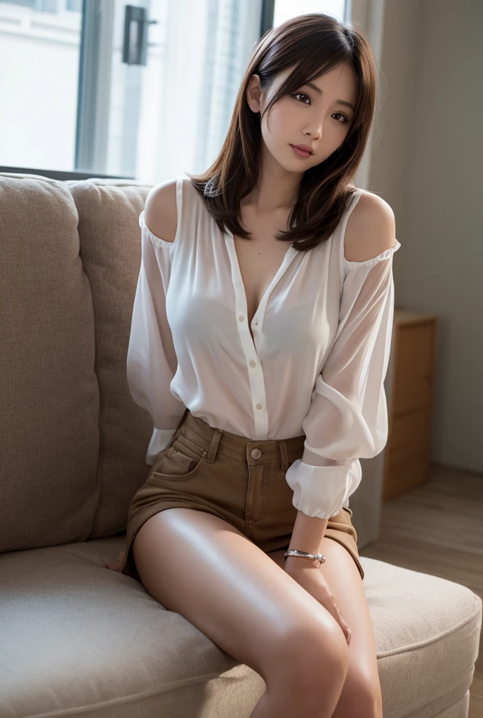 (8k, best quality, masterpiece:1.2), (realistic, photo-realistic:1.37), ultra-detailed, 1 girl, cute, solo, beautiful detailed sky, detailed cafe, night, sitting, dating, (nose blush), (smile:1.15), (closed mouth) small breasts, beautiful detailed eyes, (collared shirt:1.1), night, wet, business attire, rain, white lace, (short hair:1.2), floating hair NovaFrogStyle, topless, --auto