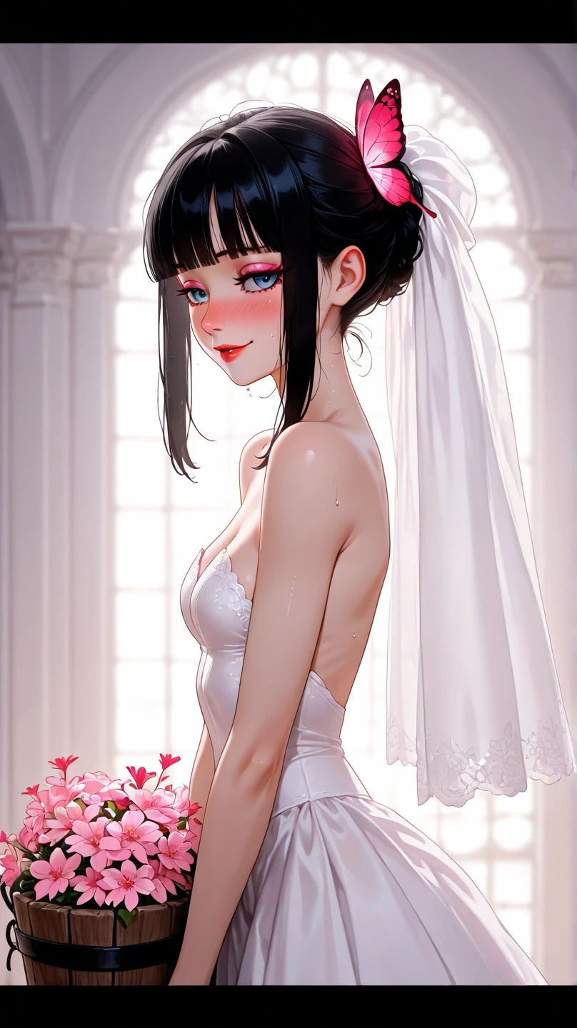 score_9, score_8_up, score_7_up, 1girl, solo, 
short hair, glowing brown eyes, curved ram horns, ((dog ears, dog tail)), tanned skin, demoness, (dog:1.2),
monochromatic, eerie atmosphere, 
(wedding dress), seductive, stark white background