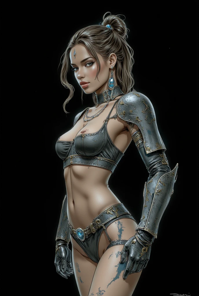 Un primer plano de una mujer con un traje sosteniendo una espada, cushart krenz arte clave femenino, muslos gruesos y lisos de warframe, biomechanical oppai, oppai ciberpunk, finos detalles. chicas de primera linea, lindosexyrobutts, irelia de liga de leyendas, fiora de liga de leyendas, android heroine