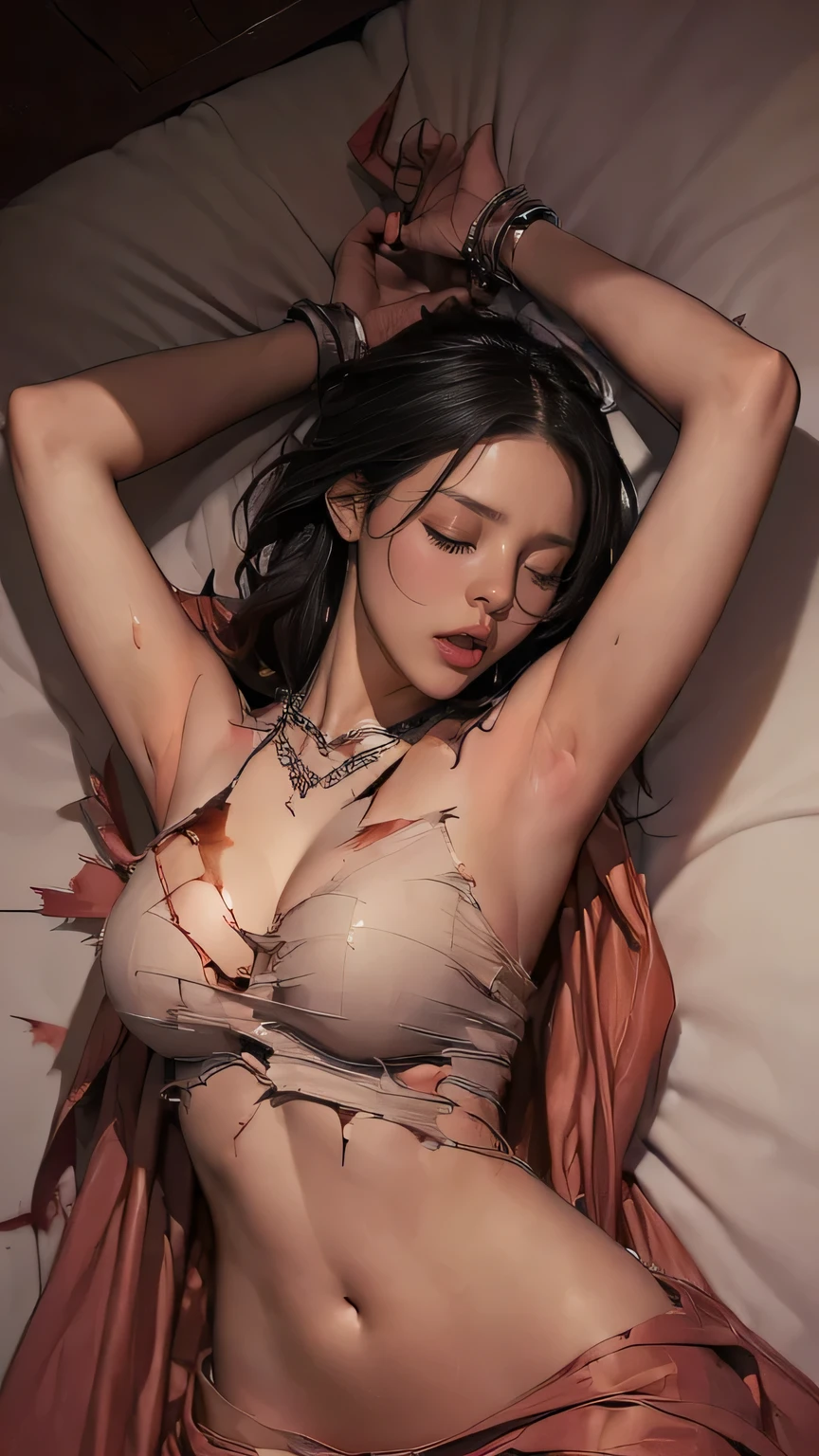 (masterpiece, best quality), (Sexy female star is tied up as a slave with naked body:1.6)(Tall and skinny:0.8),Set in a medieval fantasy world:1.0、 ( in jail:1.3), night, Detailed aspects, very attractive:1.0,
(Clothes were torn in half,The clothes are sexy:1.9)
((Sleep with your mouth open:1.6))
Big breasts:1.4
(close her eyes, She wants to sleep:1.6)
(necklace:1.4)
,(It hurts to open your mouth:1.8),
Exposed armpits:1.0 (Large Breasts:1.0)、. full-body shot:1.3
(Side breast exposed:1.0)( sexy and slut poses:1.3)