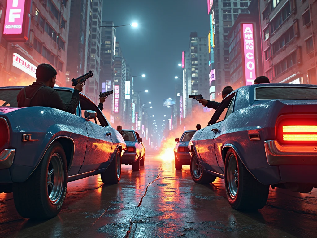 two gangs in cars shhoting to each other in GTA