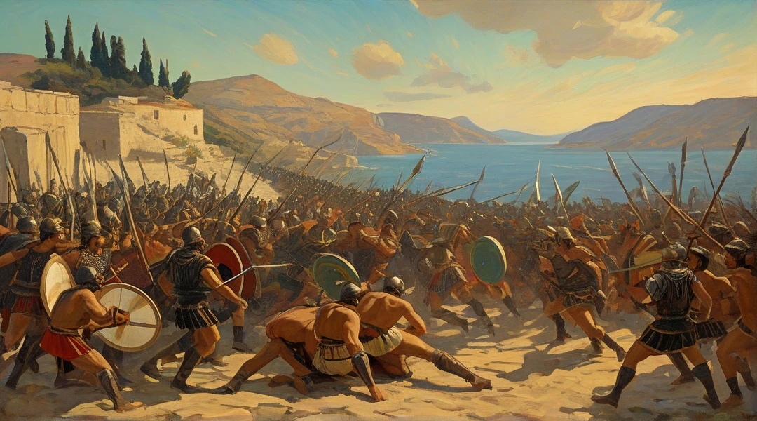 masterpiece, oil painting, image of pitched battle between Israelites and Canaanites in the wilderness, Old Testament, 1600 years before Christ