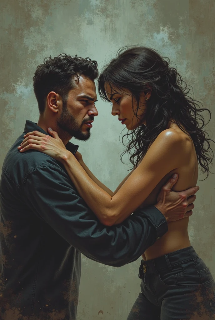 "Seneca, with imposing physique, manipulates a woman who suffers under his control, in an impressionist oil style. The cold light that surrounds him and the shadows that envelop the woman represent her struggle to free herself from emotional manipulation.."

