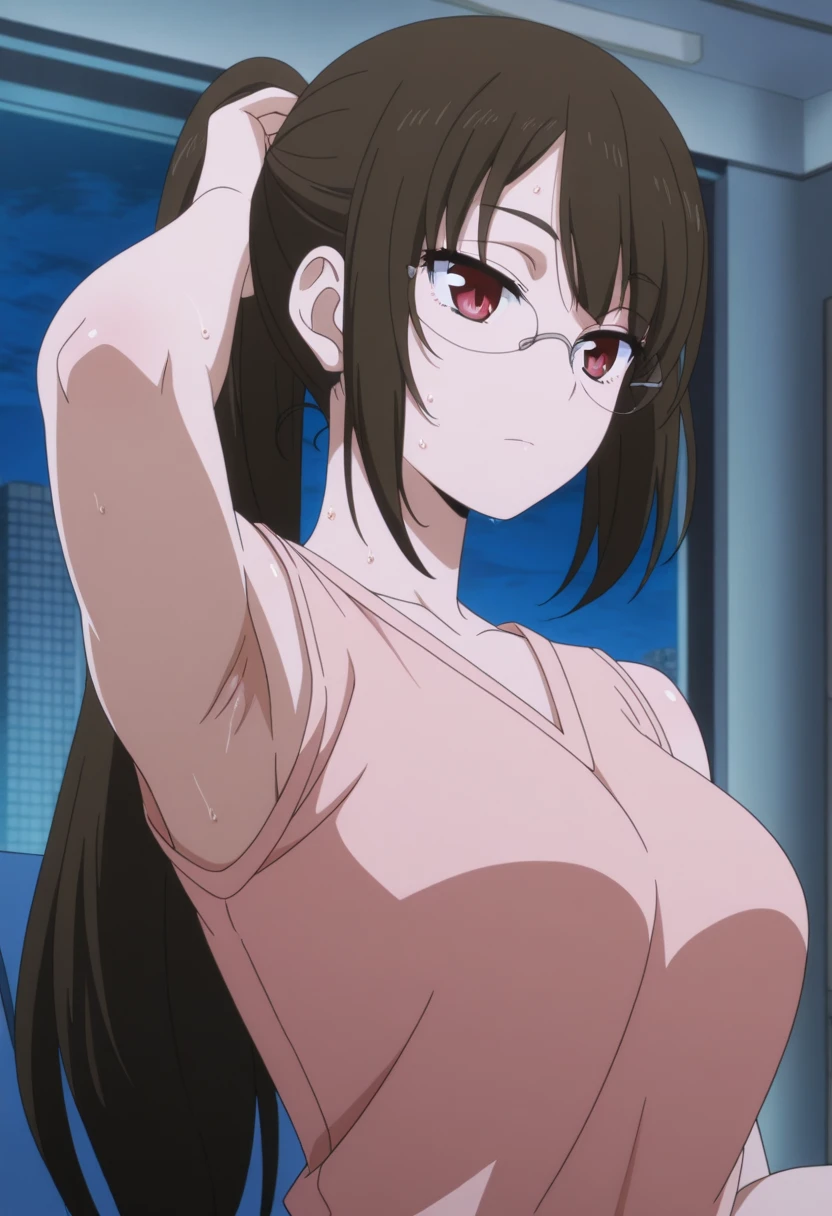 masterpiece, best quality, anime 1990s \(style\, naked, contempt face,cum,pov, cowgirl sex,on top, fail premature, room.