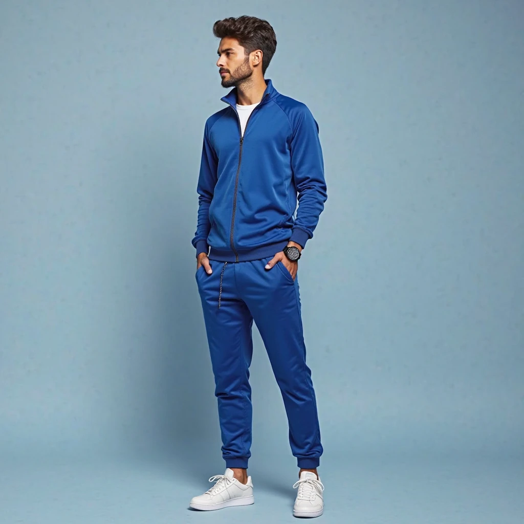 male focus, sc_calvin <lora:sc_calvin-06:0.8> relaxed confident expression, in front of colorful weathered concrete wall, fashion editorial, GQ-Magazine, wearing  tight-fitting <lora:w1ndbr4k3r:0.75> w1ndbr4k3r, white footwear, track jacket, track suit, track pants, sitting on concrete block, (graffiti)