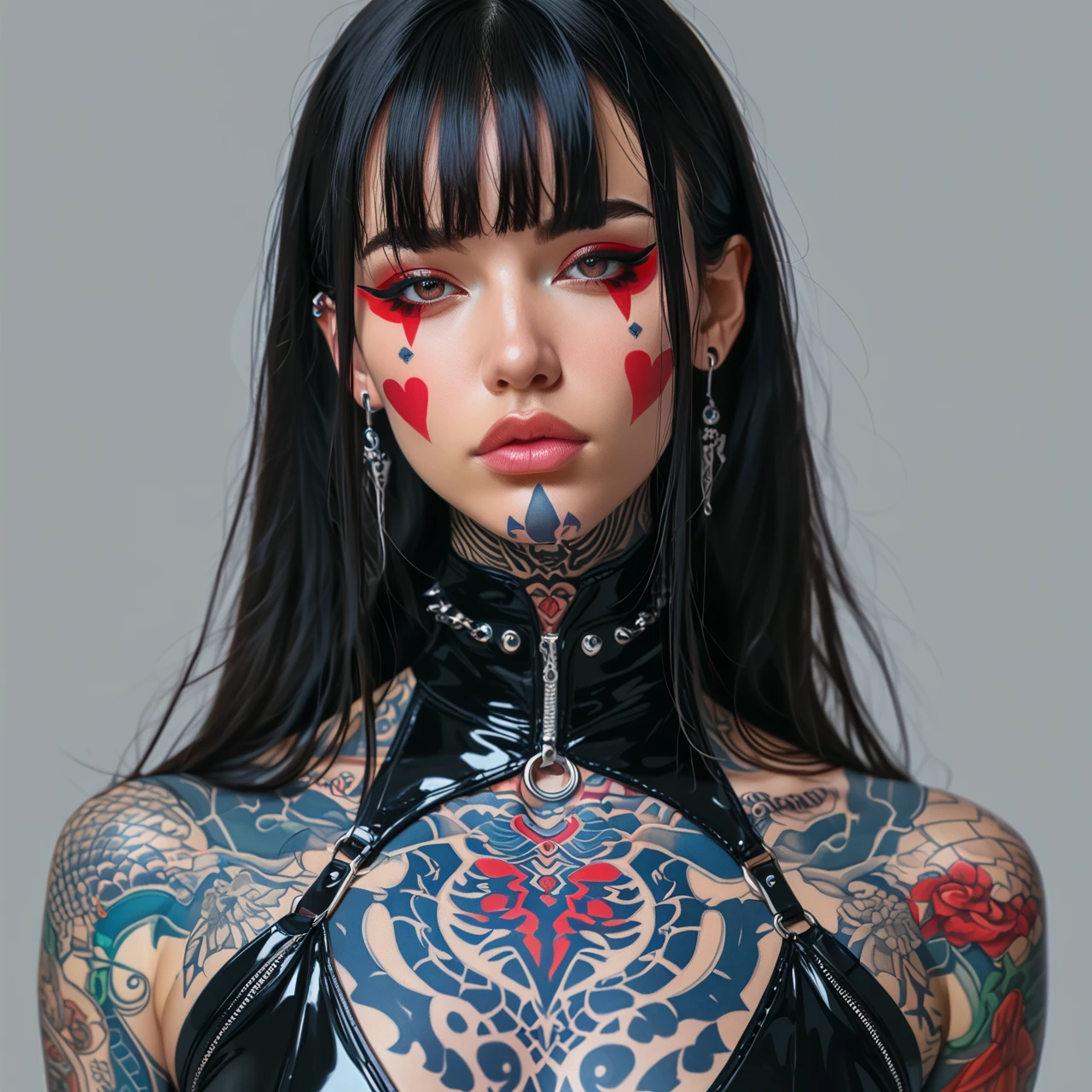 cyber punkワールド上の女兵士, Cyber Soldier, Female Cyborg Soldier, Strangely glowing neon lights, Firearms, machine gun, bazooka, Very beautiful and detailed eyes, Beautiful and delicate eyes,ear piercing、((Vibrant color scheme)), Black leather jacket, Delicate facial features with glossy lips and textured skin、Very detailed, Super complicated, High-quality images、Full Body Shot、Multiple Exposure Photography、Create images with amazing effects、Use a glamorous style、Digital art inspired by Ignacy Witkiewicz, Featured on cgsociety, Gothic art, Natalie Shaw Tom Bagshaw, Heavenly beauty, In the world of red dreams, Red ornaments, bright red, Profile photo 1024px, cyber punk hacker, Portrait of a digital shaman, Digital Artist, cyber punk))), cyber style, cyber punk horror style, タデウシュ・プルシュコフスキによるcyber punkアート, It was a hot topic on Art Station...., 詳細なcyber punkのイラスト, 高度なデジタルcyber punkアート, cyber punkマシンのポートレート, デジタルcyber punk - アニメアート, デジタルcyber punkアニメアート, cyber punkをテーマにしたアート, 夢のようなcyber punkガール, cyber punk))))), hacker, Cyberpsycho, Ghost in the machine, Android Mystic, Digital Art, Digital Artファンタジー, 美しいDigital Art, 素晴らしいDigital Art, ファンタジーDigital Art, Detailed digital 3D art, colorfull Digital fantasy art, 素晴らしいDigital Art, 素晴らしいDigital Art, Digital fantasy art ), Digital fantasy art, 息を呑むようなDigital Art, detailed ファンタジーDigital Art, 精巧なDigital Art, The female demon living in the machine, Profile photo 1024px, cyber punk hacker, Portrait of a digital shaman, Digital Artist, cyber punk))), cyber style, cyber punk horror style, cyber punk))))), hacker, Cyberpsycho, Ghost in the machine, Android Mystic, Digital Art, Beautiful artwork illustration, Highest quality, The perfect angle, Perfect composition, Best Shot, Official Art, Cinematic Light, Figurative art, 美しく表現力豊かなDigital Art