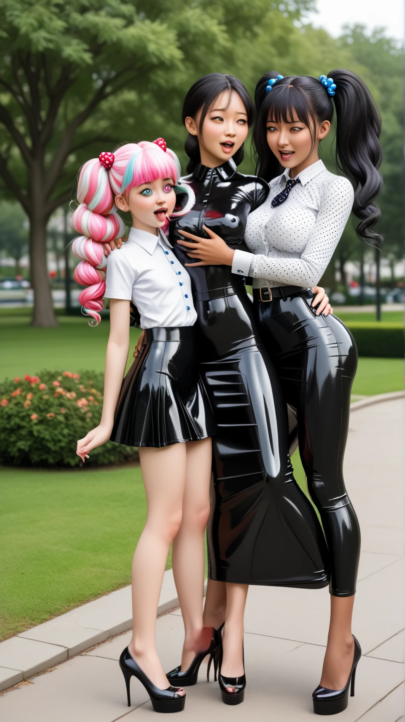 score_9, score_8_up, score_7_up, beautiful aesthetic, prostitute goth femboy, happy, tiny penis, lewd pose, lewd face expression, spread legs and ass, FrierenBase, green eyes, white hair, long hair, twintails, earrings, white capelet, striped shirt, long sleeves, belt, white skirt, black pantyhose, beautiful legs and thighs, viewed from behind her, after sex and cum dripping , white hair, white high heels on platform, black nail, long hair, medium chest, small hips, medium ass, wet, sweat, , bloom, (cosplay convention, crowd), 5 men, big muscular men, human male, anal sex with femboy, oral sex, spooning position, men cum in face, rough sex, sex in public, facial, bukkake