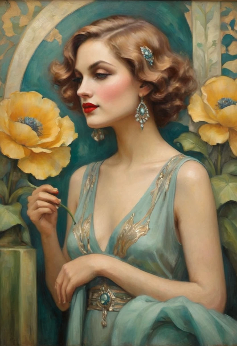 painting of a woman smoking a cigarette in a green dress, art of edouard bisson, albert lynch, alphonse mucha magali villeneuve, by Gaston Bussière, hans zatzka, vittorio matteo corcos, inspired by Gaston Bussière, by Eugene von Guerard, hans zatska, romantic era painting