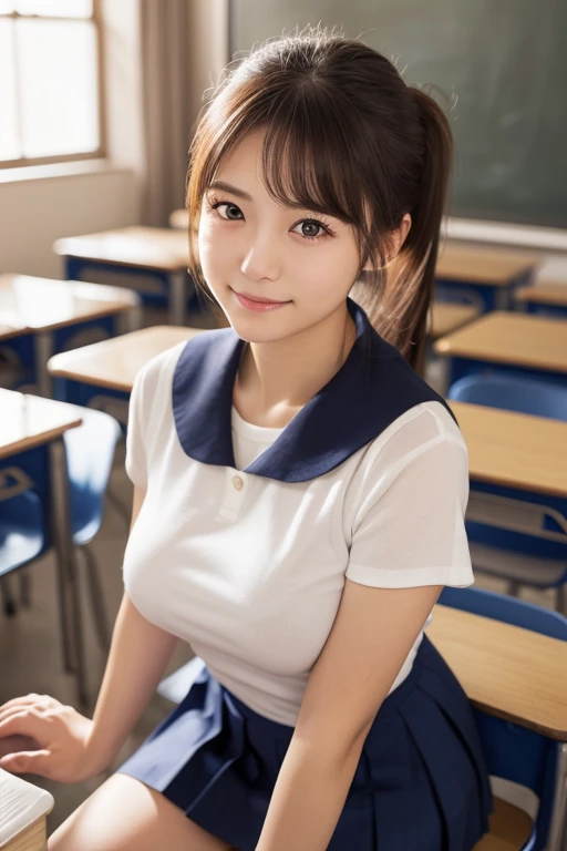 (Realistic、Like a photograph、Live Action、8K, Realistic, RAW Photos, Best image quality: 1.4), Single-lens reflex camera、RAW Photos, Highest quality, Realistic, Very detailed CG Unity 8K wall paper, Written boundary depth, Cinematic Light, Lens flare, Ray Tracing, Realistic background、((high school girl:1.4、A tight polo shirt that expresses the roundness and softness of the chest area:1.3、Uniform skirt:1.3)、(huge Breasts:1.3)、Sports bag slung across the shoulder、The straps of the bag pass between the chest)、((Ultra-Dense Skin))、 1 female, cute high school girl、((Girls cheering in the schoolyard、support、(whole body:1.5)、Smiling at school))、Pink inner color hair、short hair:1.2、tie your hair with a hair clip、I like that style、stylish、Very detailed、Pay attention to the details、Perfect outfit、(Sunburned skin)、Beautiful legs:1.1,front
