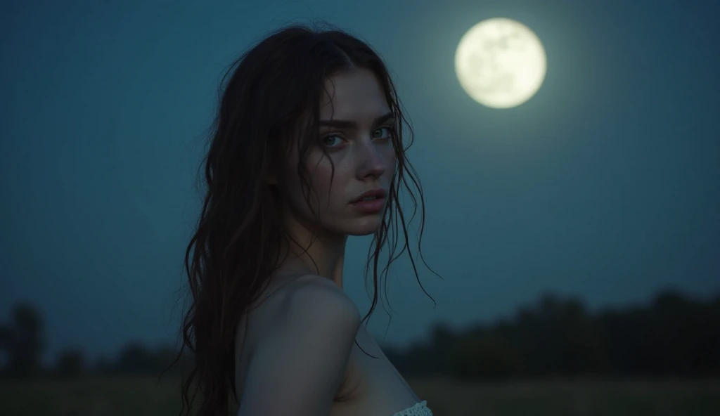 ((best quality)), ((masterpiece)), (detailed), A beautiful woman gazing at the full moon, long flowing hair, elegant dress, serene expression, moonlit garden, glowing moon, dramatic lighting, ethereal atmosphere, photorealistic, concept art style, perfect face, perfect hands, five fingers,